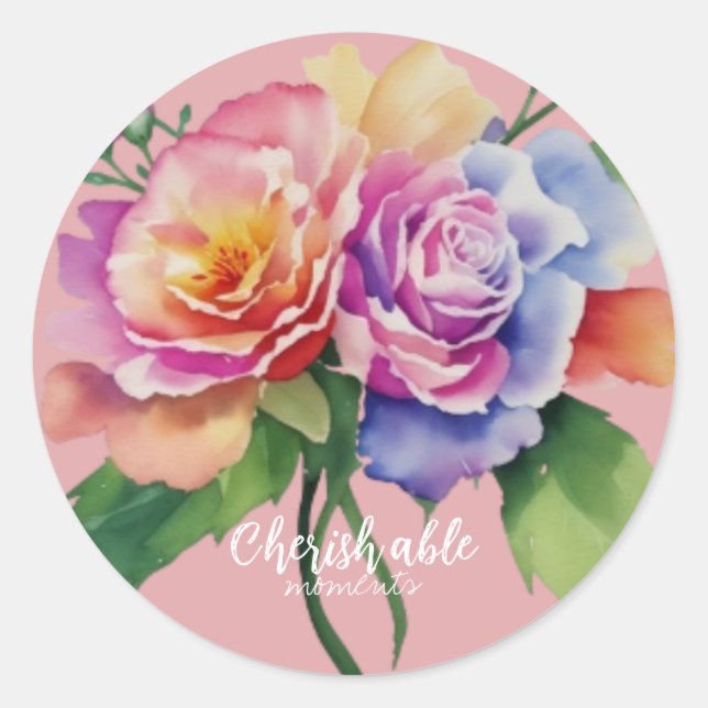 pink cherishable moments classic round sticker (Front)