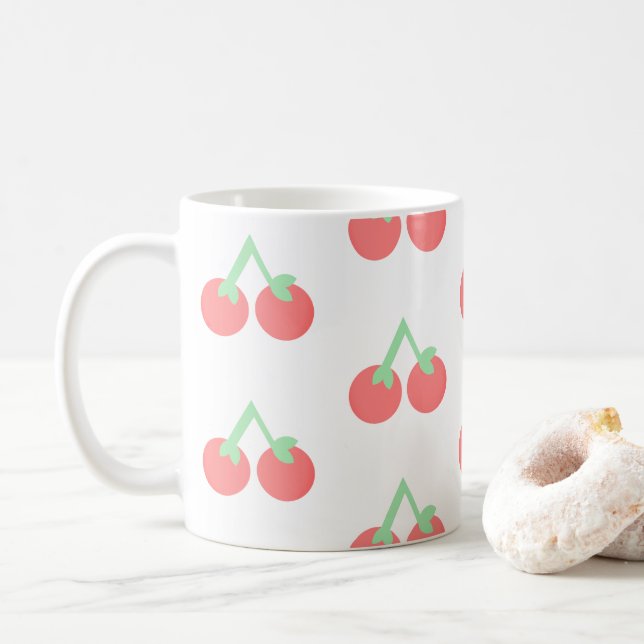 Pink Cherries Pattern Coffee Mug (With Donut)