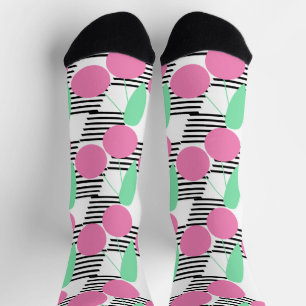 Pink Cherries Striped Black Pink Socks