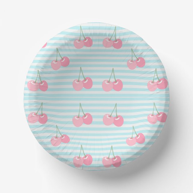 Pink Cherries Summer Paper Bowls (Front)
