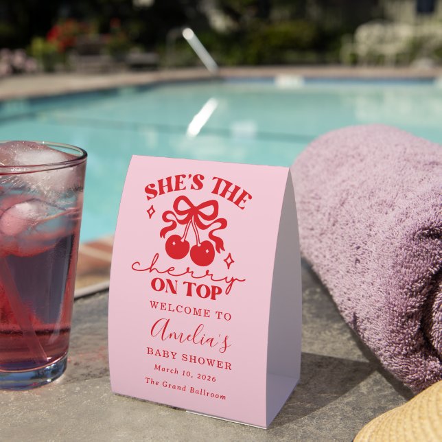 Pink Cherry Baby Shower Welcome Sign (Insitu(On Table))