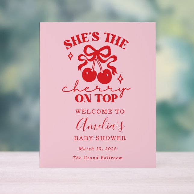 Pink Cherry Baby Shower Welcome Sign (Neutral)