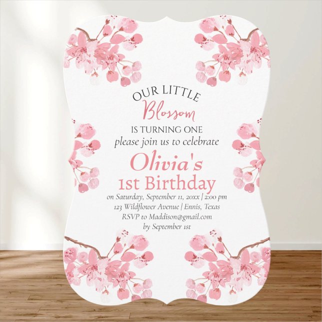 Pink Cherry Blossom 1st First Birthday Floral  Invitation (Creator Uploaded)