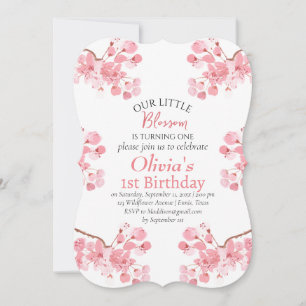 Pink Cherry Blossom 1st First Birthday Floral  Invitation