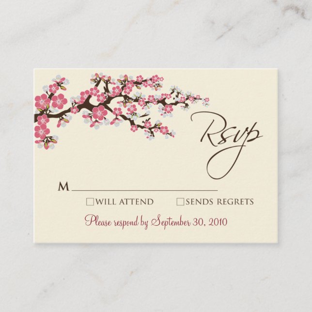 Pink Cherry Blossom 3.5 x 2.5" RSVP Card (Front)
