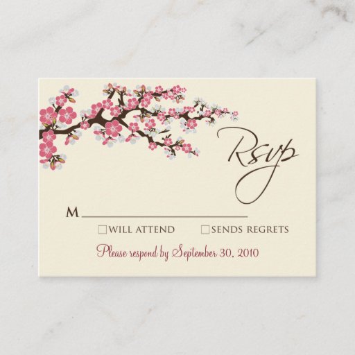 Customizable Pink Cherry Blossom 3.5 x 2.5" RSVP Card Business Cards