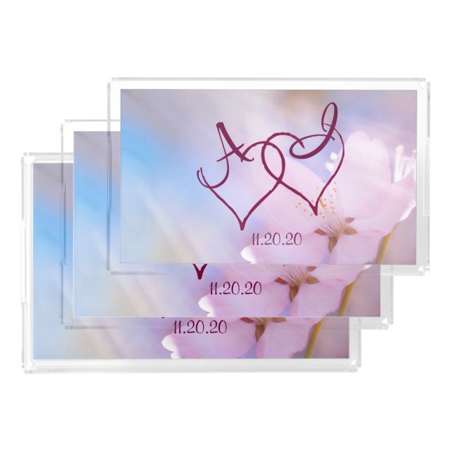 Pink cherry blossom acrylic tray (Set)