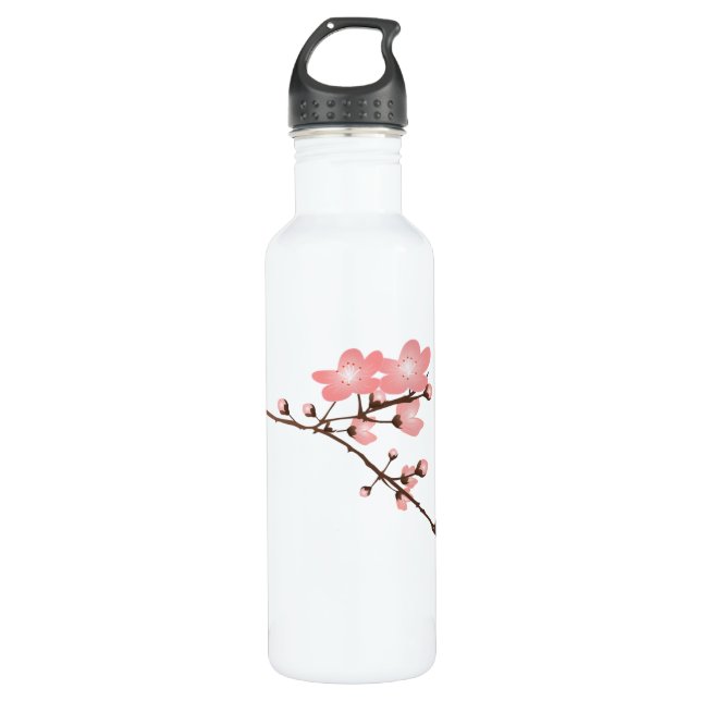 Pink Cherry Blossom  Aluminum 24oz Stainless Steel Water Bottle (Front)