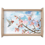Pink Cherry Blossom and Bird Art Serving Tray