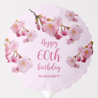 Pink Cherry Blossom And Custom Name Happy Birthday Balloon