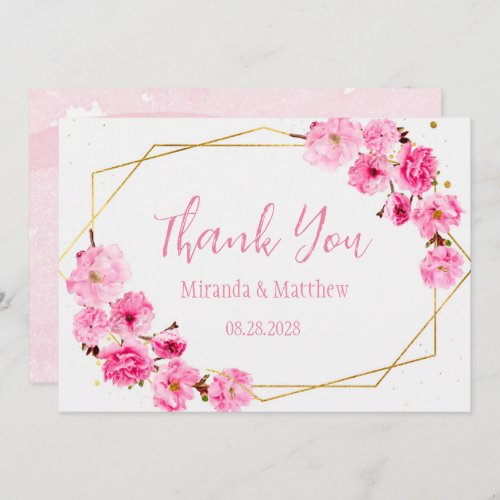 Pink Cherry Blossom and Geometric Thank You Cards