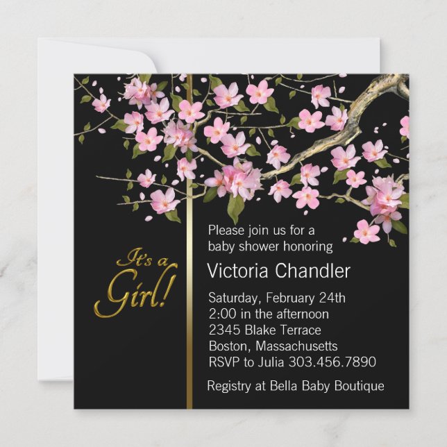 Pink Cherry Blossom Baby Shower Invitation (Front)