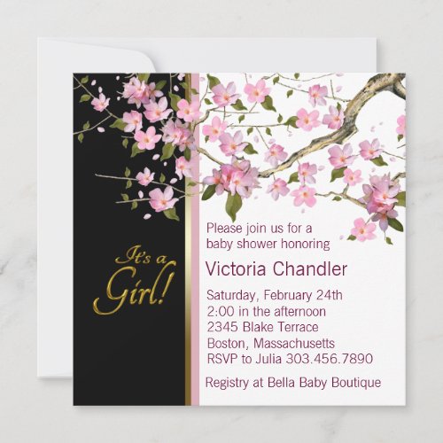 Pink Cherry Blossom Baby Shower Invitations