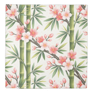 Pink Cherry Blossom Bamboo Botanical Asian Zen Gar Duvet Cover