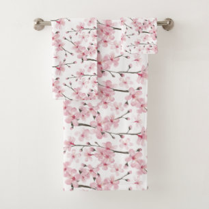 Pink Cherry blossom bathroom towel set
