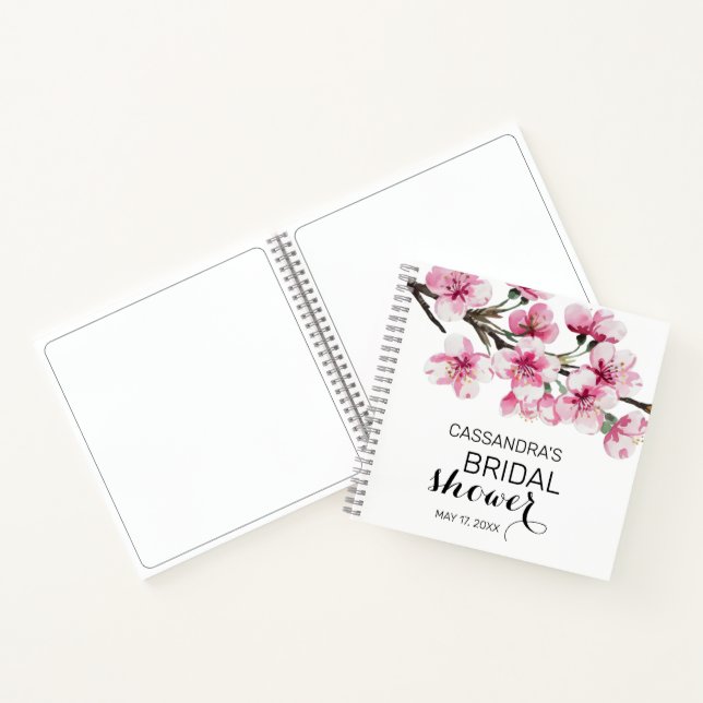 Pink Cherry Blossom Botanical Bridal Shower  Notebook (Inside)