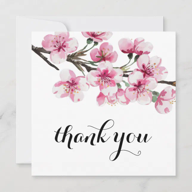 Pink Cherry Blossom Botanical Bridal Shower Thank You Card | Zazzle