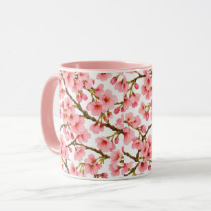 Pink Cherry Blossom Branch Pattern Mug