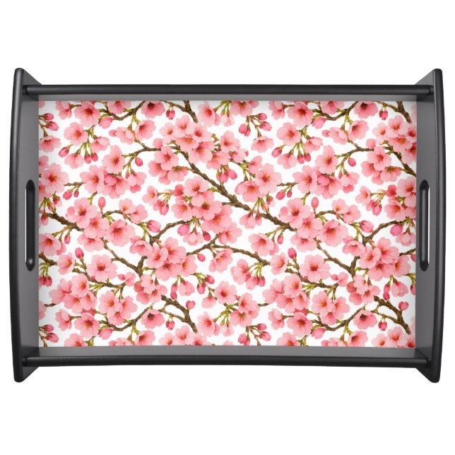 Pink Cherry Blossom Branch Pattern Serving Tray (Front)