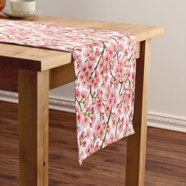 Pink Cherry Blossom Branch Pattern Short Table Runner (In Situ)