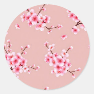 Pink Cherry Blossom Branches Pattern Classic Round Sticker