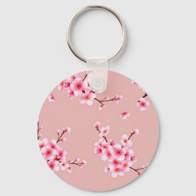 Pink Cherry Blossom Branches Pattern Keychain (Front)