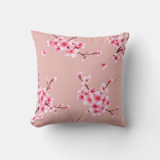 Pink Cherry Blossom Branches Pattern Throw Pillow (Front)