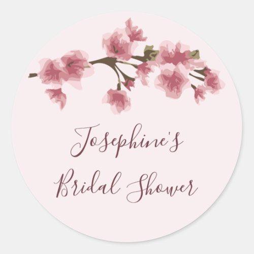 Pink Cherry Blossom Bridal Shower Classic Round Sticker