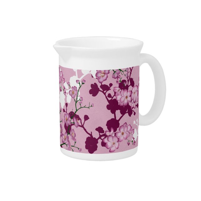 Pink Cherry Blossom Bridal Shower Gift Porcelain Beverage Pitcher (Right)