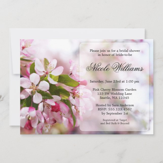 Pink Cherry Blossom Bridal Shower Invitation (Front)