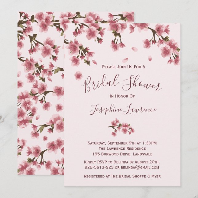 Pink Cherry Blossom Bridal Shower Invitation (Front/Back)
