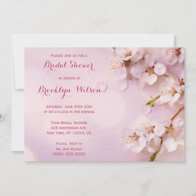 Pink Cherry Blossom Bridal Shower Invites (Front)