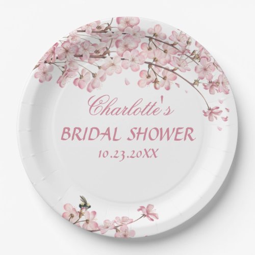 Pink Cherry Blossom Bridal Shower Paper Plate