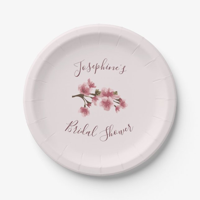 Pink Cherry Blossom Bridal Shower Paper Plates (Front)