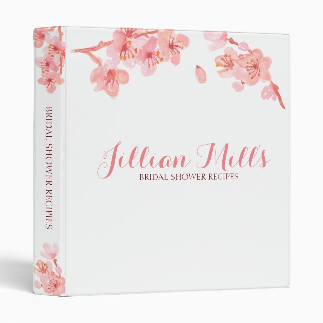 pink cherry blossom bridal shower recipe binder (Front/Spine)