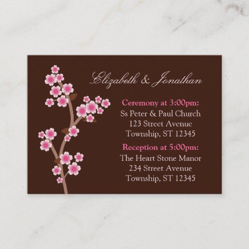 Pink Cherry Blossom Brown Wedding Address Cards