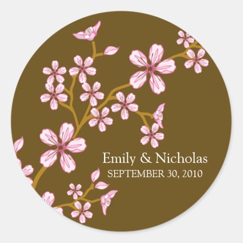 Pink Cherry BlossomBrown Wedding Invitation Seal