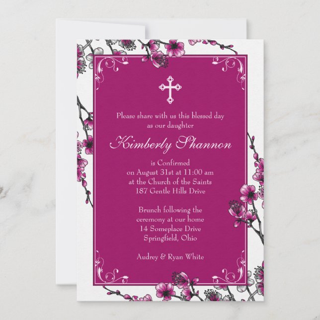 Pink Cherry Blossom Confirmation Invitation (Front)