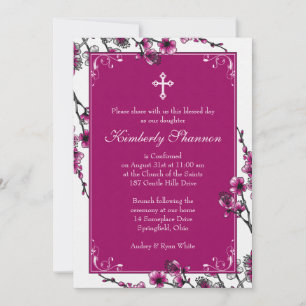 Pink Cherry Blossom Confirmation Invitation