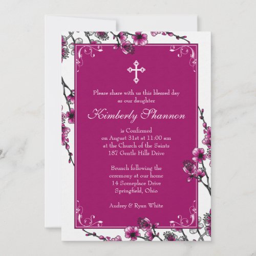 Pink Cherry Blossom Confirmation Invitation