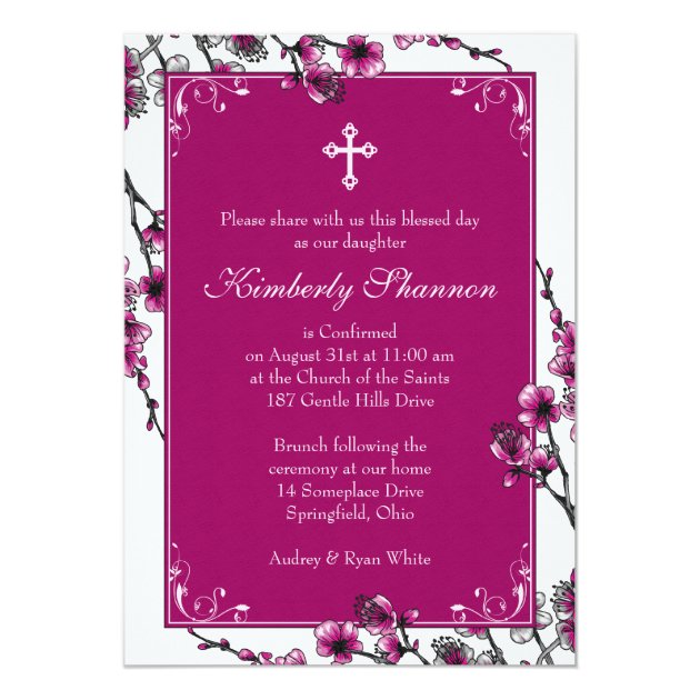 Pink Cherry Blossom Confirmation Invitation