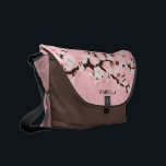 Pink Cherry Blossom Courier Bag<br><div class="desc">Pink & brown cherry blossom print bag with brown front and brown trim</div>