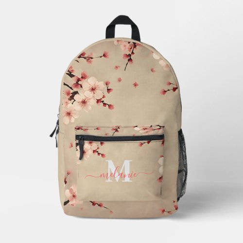 Pink Cherry Blossom Custom Monogram Name Printed Backpack