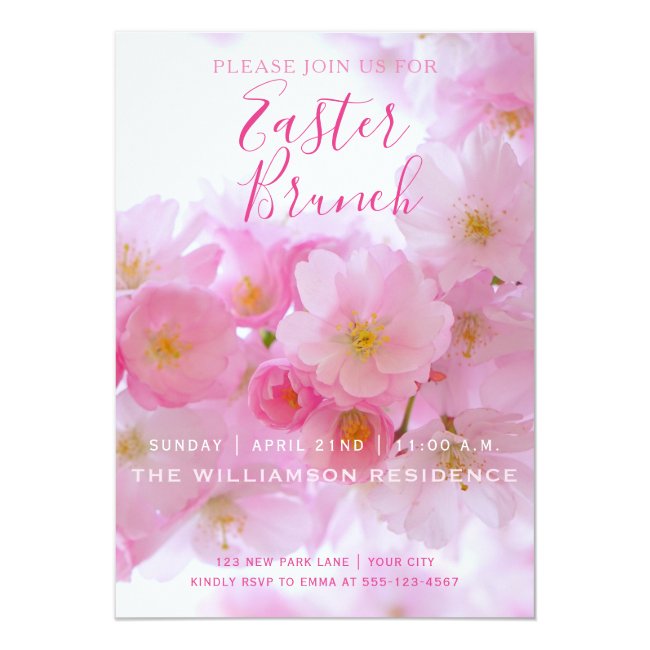 Pink Cherry Blossom Easter Brunch Invitation