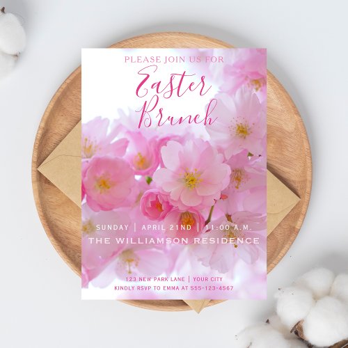Pink Cherry Blossom Easter Brunch Invitation