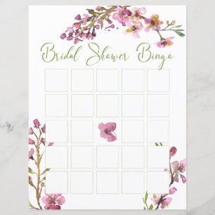 Pink Cherry Blossom Elegant Floral Bridal Bingo