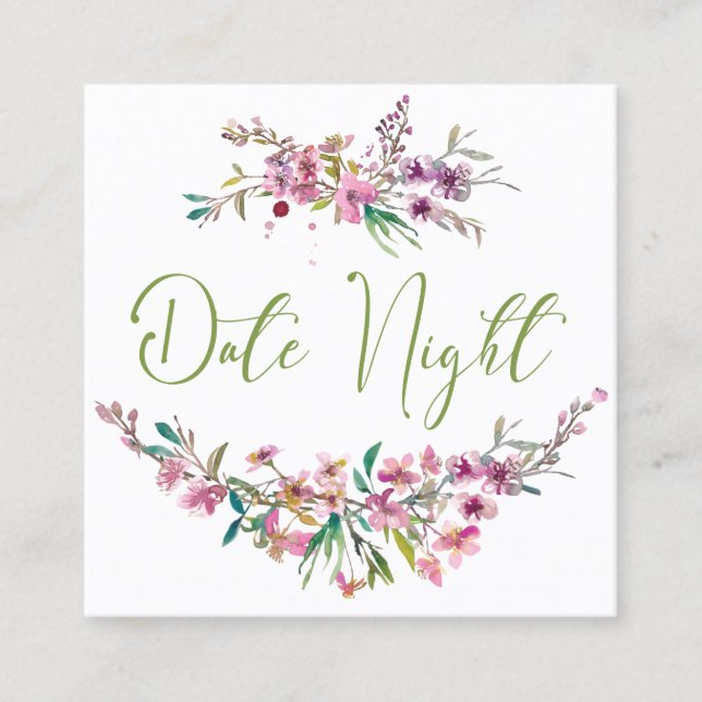 Pink Cherry Blossom Elegant Floral Date Night Card (Front)