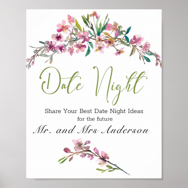 Pink Cherry Blossom Elegant Floral Date Night Sign (Front)