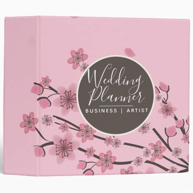 Pink Cherry Blossom Falling Petals Botanical Leaf 3 Ring Binder (Front/Spine)