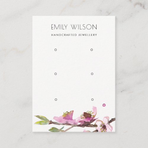PINK CHERRY BLOSSOM FLORAL 3 EARRING DISPLAY LOGO BUSINESS CARD